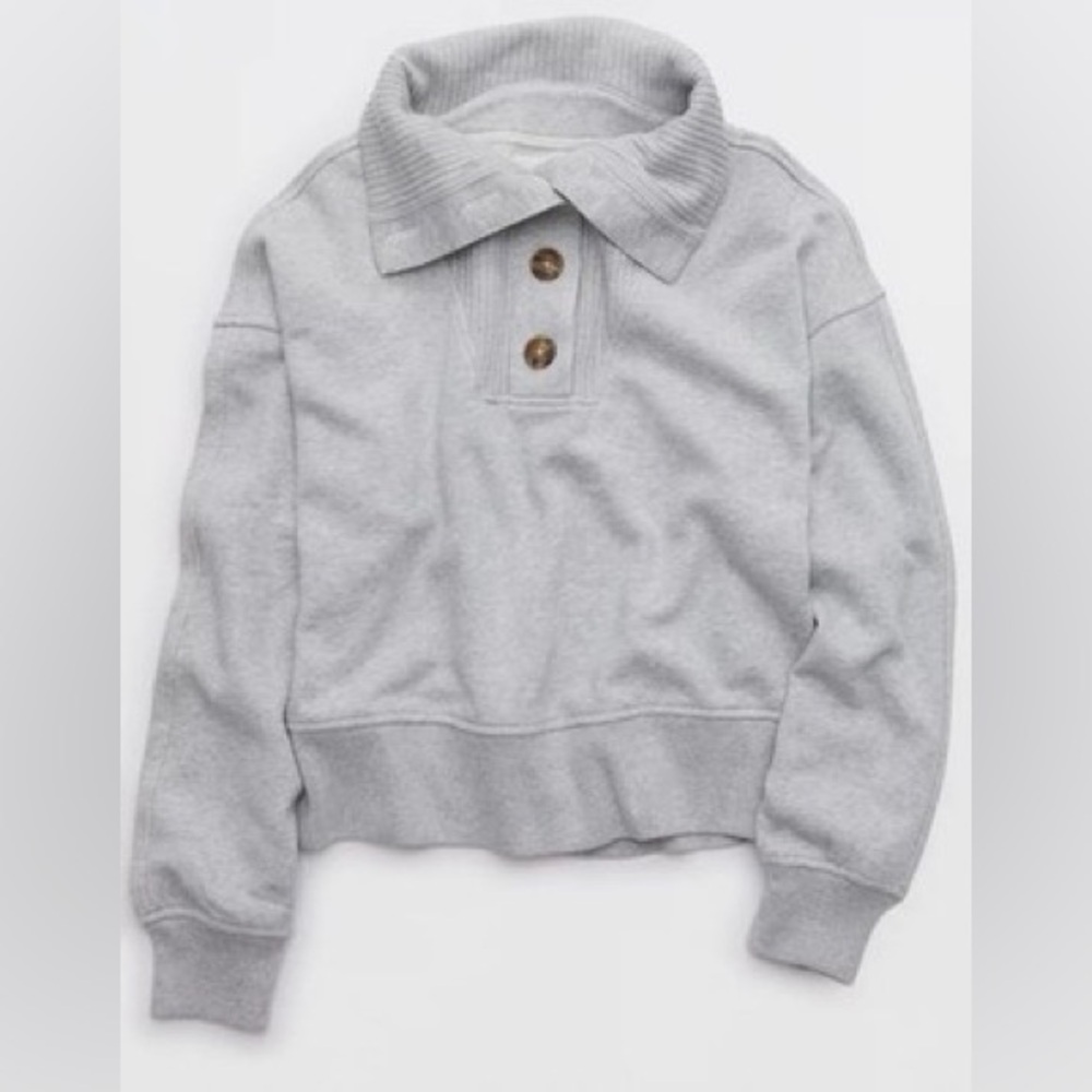 NWT Aerie Best Button Sweatshirt Medium Heather Gray Size Medium Oversized